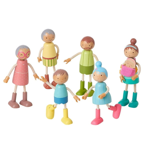 Juego de 7 muñecos familiares de madera con forma de frijol gigante para niños a partir de 3 años