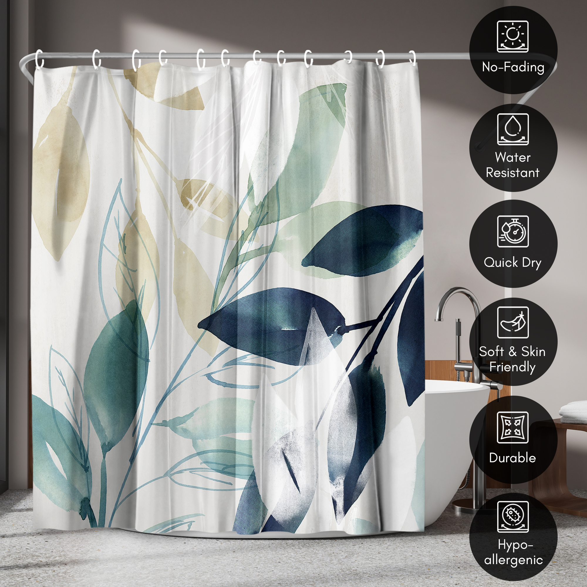 Americanflat 71x74 Green Sleeves Shower Curtain - 100% Polyester Shower Curtain