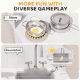 thumbnail image 5 of TLSUNNY Toddler Wooden Play Kitchen, Pretend Kitchen Playset with Clicking Knobs, Sink, Cabinet & 5pcs Cookware, Birthday/Christmas Gift for Little One, 5 of 11