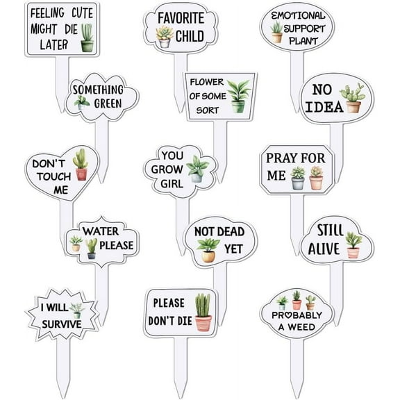 15 Pcs Funny Phrases Plant Labels 15 Styles Acrylic Succulent Cactus Pattern Potted Plant Markers