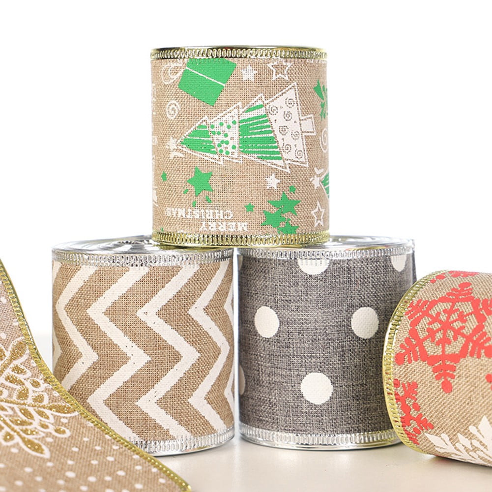 YLLSF Imitation linen Christmas ribbon Roll, 6m Gold and silver ribbon for Decoration