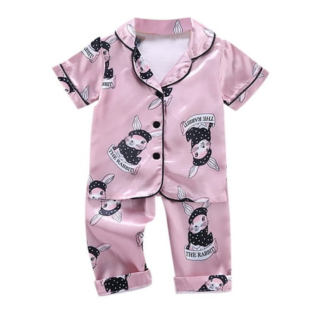 

GUNIA Kids Baby Boys Girls Pajamas Toddler Cartoon Rabbit Print Short Sleeve Tops+Pants Loungewear Outfits Leisure And Fashion Homewear Nightwear Sleepwears Sets