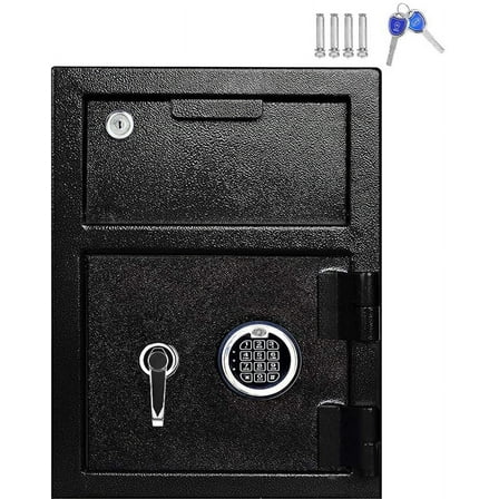Security Safe Box with Electronic Digital Keypad and Key Lock, Black
