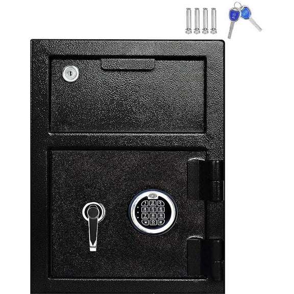 Security Safe Box with Electronic Digital Keypad and Key Lock, Black
