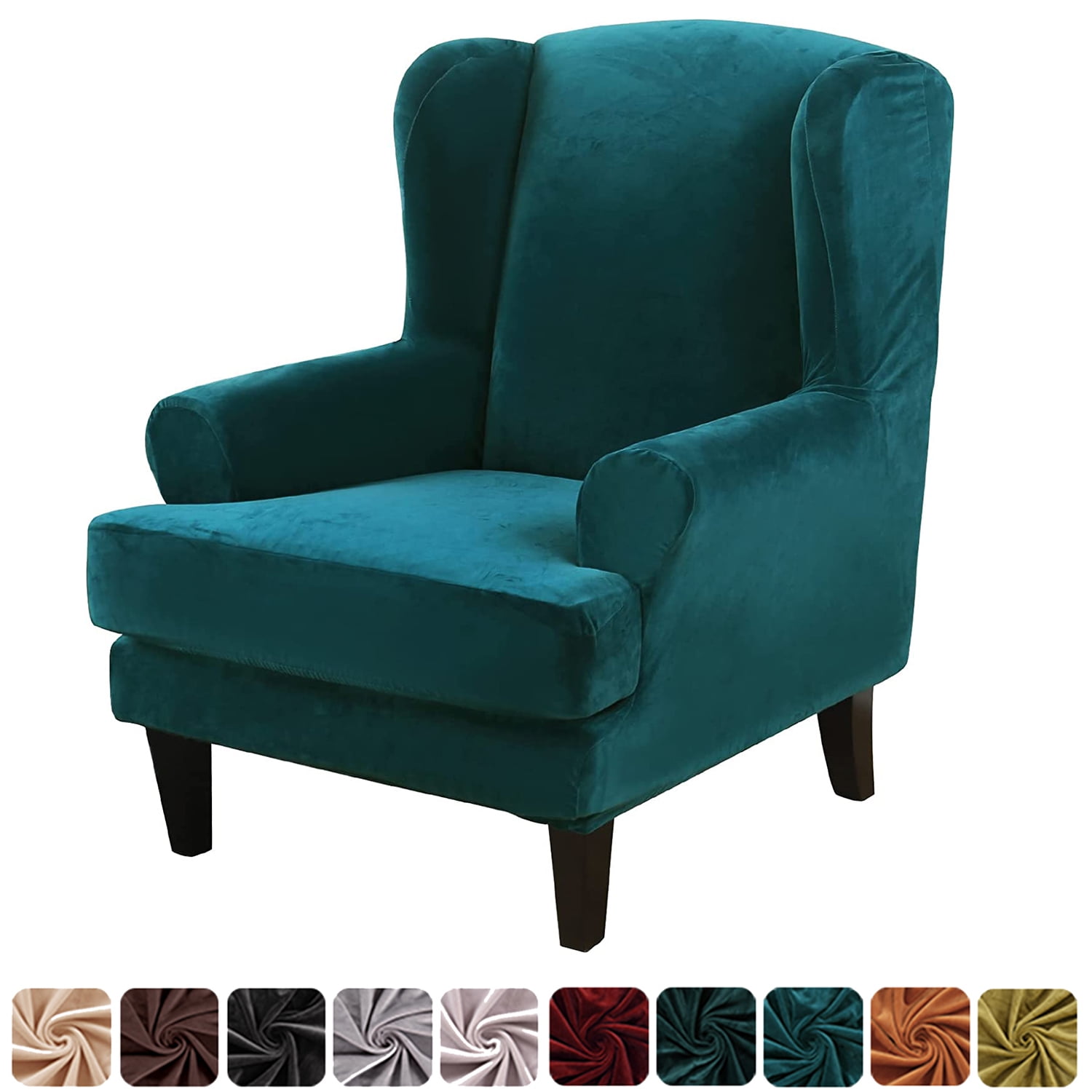 CJC Velvet Wingback Chair Sofa Slipcover 2 Pieces Plush Wing Chair