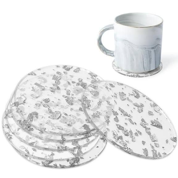Hizgo Acrylic gold Foil Coaster For Drinks,6 Pcs Drinks Decorative Coaster For Table,Tabletop Protection For Mugs, Coffee Mugs(Hexagon Gold Foil)