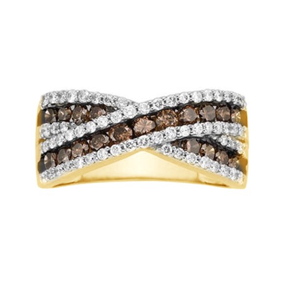 AFFY Brown & White Natural Diamond Crossover Ring In 10k Yellow Gold (1.13 Cttw)