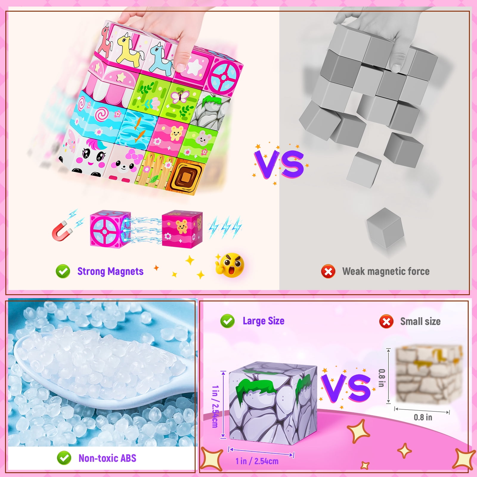Sbekiev Princess Magnetic Blocks 150PCS Magnetic Building Cube Game, Constructions Toys for Boys & Girls Age 3-4, 5 6 7 8 9 10, Sensory Tiles Building Birthday for Toddlers