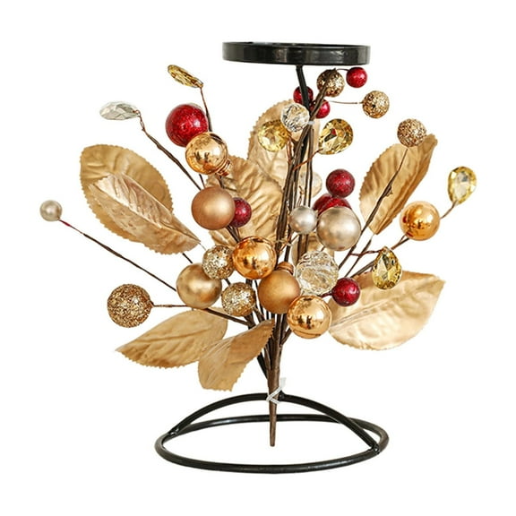 Christmas Candle Holder, Artificial Snowy Pine Needles Pinecone Berry Christmas Candlestick Holders, Christmas Iron Candlestick Holiday Table Centerpiece Home Decor 8.6 Inch