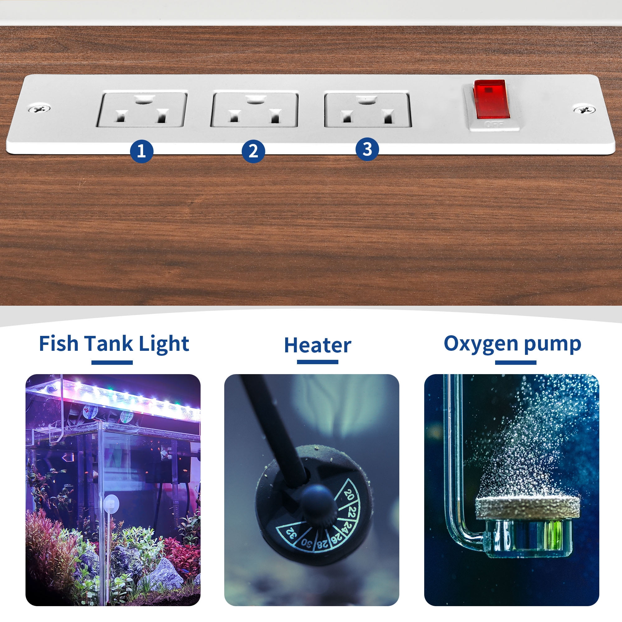 Uforic 55-75 Gallon Aquarium Stand with Power Outlets, Cabinet for Fish Tank Accessories Storage - Heavy Duty Metal Fish Tank Stand, 865LBS Capacity, White & Walnut