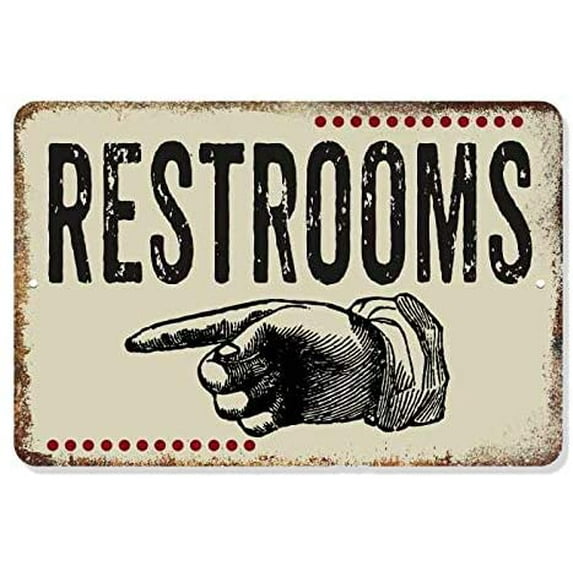 Restrooms Sign Light Putty Restaurant Decor Wall Art Vintage Bathrooms Restroom Decorations Arrow Pointer Signs 8 x 12 Matte Finish Metal 108120061057