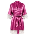 thumbnail image 2 of DAKIMOE Silk Satin Robes for Women Short Lace Trim Womens Robe Bride Bridesmaid Party 3/4 Sleeve Sexy Short Bath Robe Comfy Sleepwear Loungewear Nightwear, Lace Rose, M, 2 of 8