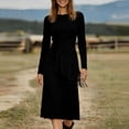 thumbnail image 6 of Womens Western Fringe Midi - Long Sleeve Faux Suede Boho Cowgirl Side Split Bodycon Dress with Asymmetrical Tassel Waist, 6 of 6