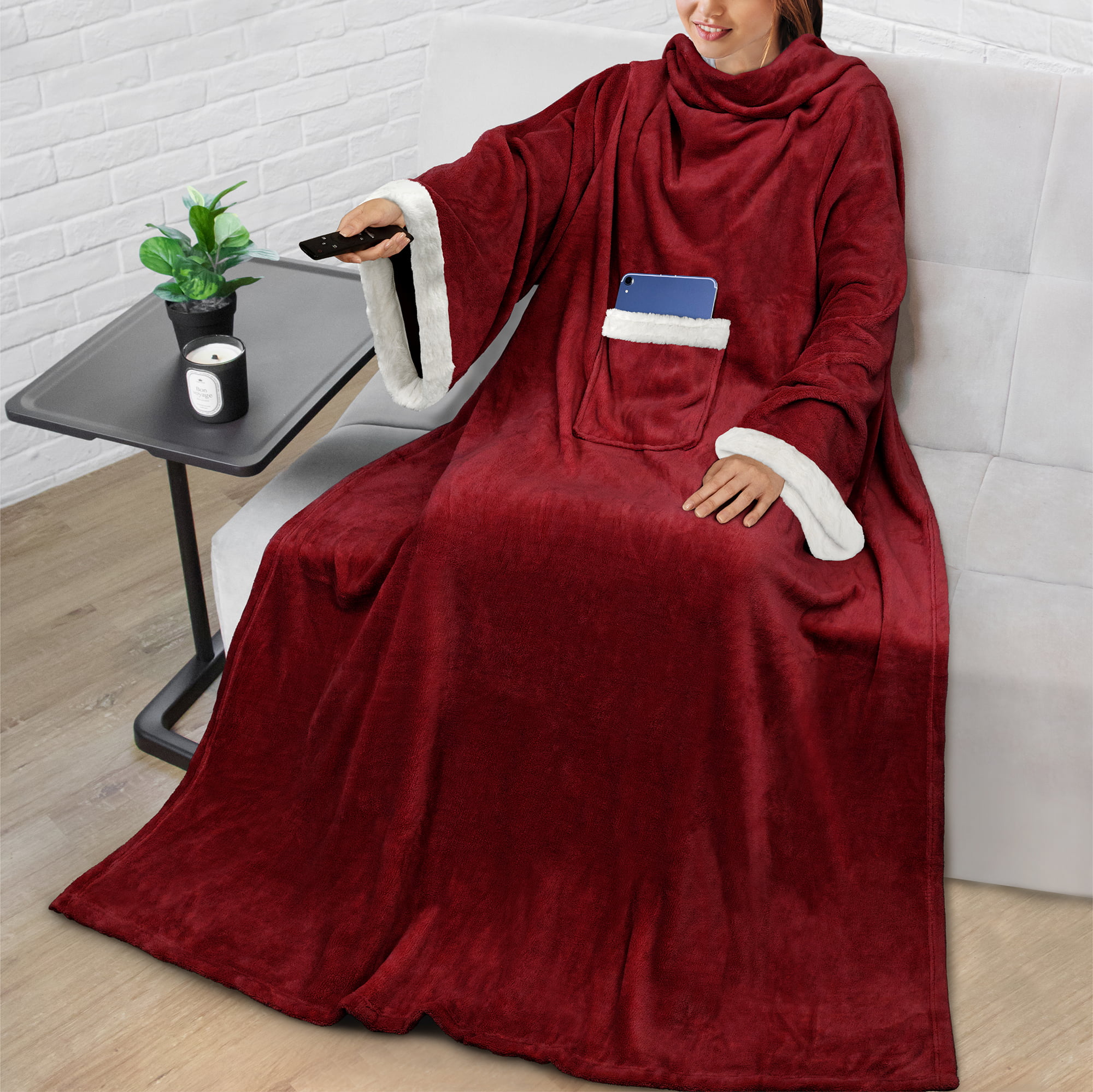 Hopeee Witch Pattern Velvet Hooded Blanket Wearable Fleece Throw Blanket Super Soft for Adult Child 
