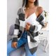thumbnail image 2 of Mujeres frente abierto cardigan rayas color block manga larga suéter de punto Outwear Abrigos para las mujeres otoño invierno negro L, 2 of 8