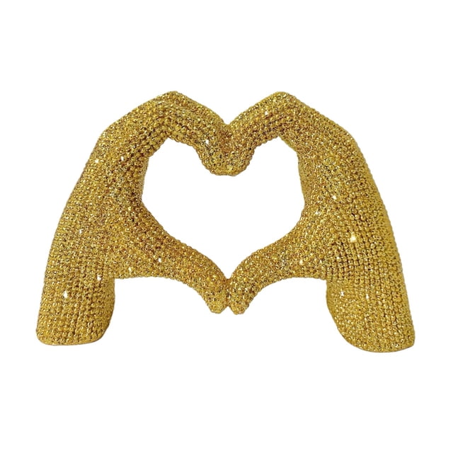 Figura de resina con forma de corazón y gesto de amor con purpurina, escultura para escritorio, estantería, adorno decorativo