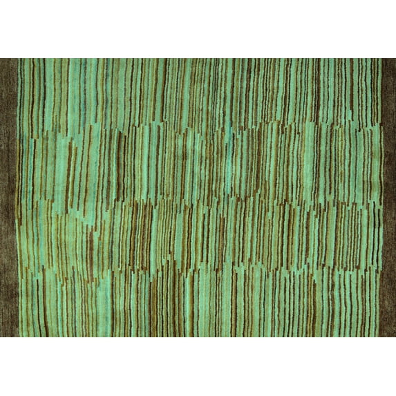 Ahgly Company Machine Washable Indoor Rectangle Abstract Turquoise Blue Modern Area Rugs, 8' x 12'