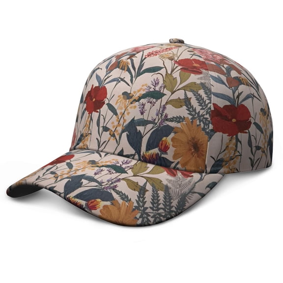 Artistic Floral Dad Hat – Rustic Baseball Cap with Botanical Bloom and Vintage Watercolor Garden Pattern, Comfortable Adjustable Closure