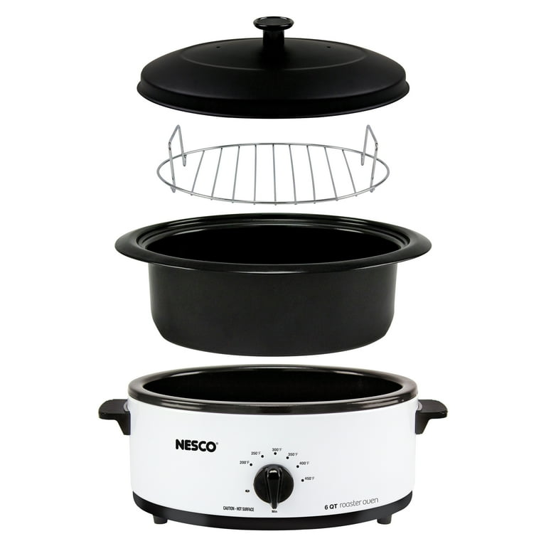 NESCO 6 Qt. Roasting Pot with Porcelain Cook Well and Rack, Model