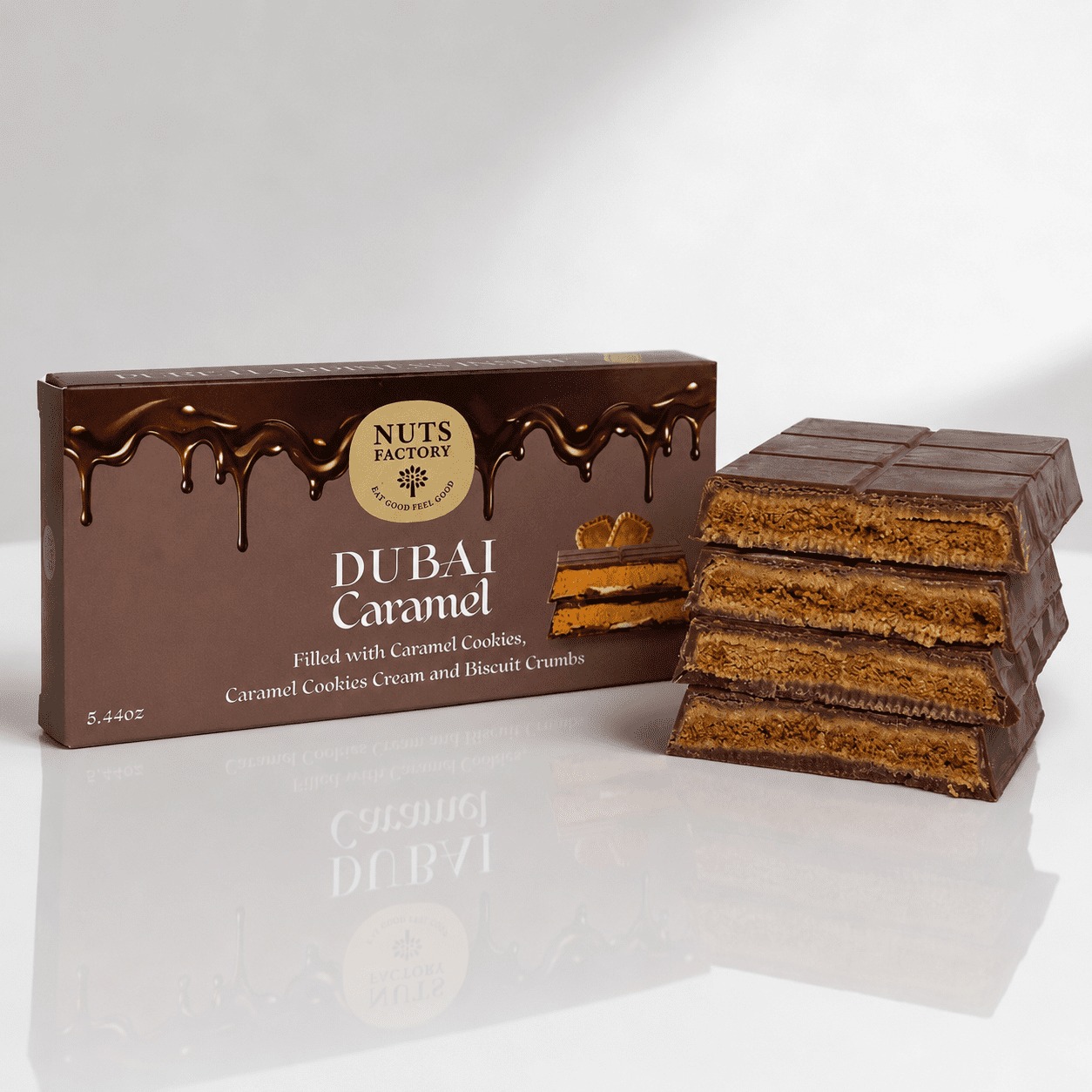 Nuts Factory Dubai Style Caramel Cookie Chocolate Bars with Buttery Cookie Layers & Crispy Kataifi Crunch, Pack of 2 Large Bars – #1 Ranked Dubai Chocolate Bars in the World by CNBC