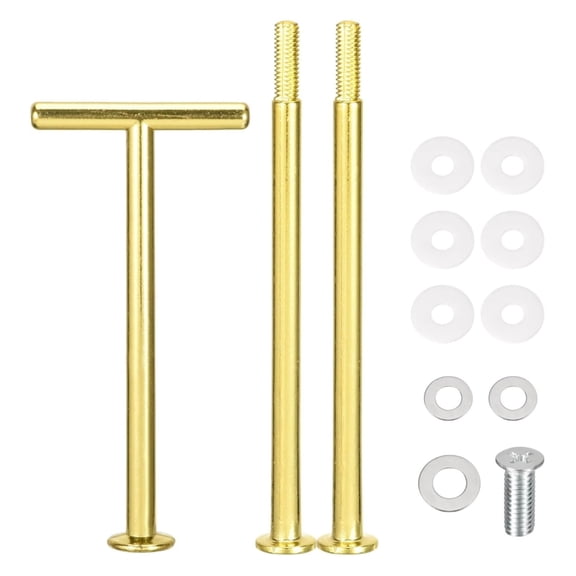 Clearance Under $2, 1 Pack 3-Tier Cake Stand Hardware Kit, T-Shaped Metal Center Rod Fittings for DIY Cupcake and Dessert Towers, Reusable Holder for Wedding and Party Serving(Gold)