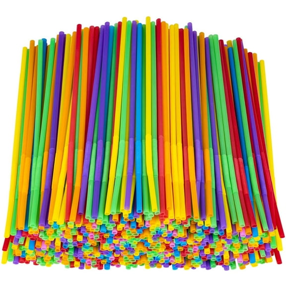 100 Pack Plastic Drinking Straws, 10.2 Inches Extra Long Flexible Disposable Bendy Straws, Assorted Colors