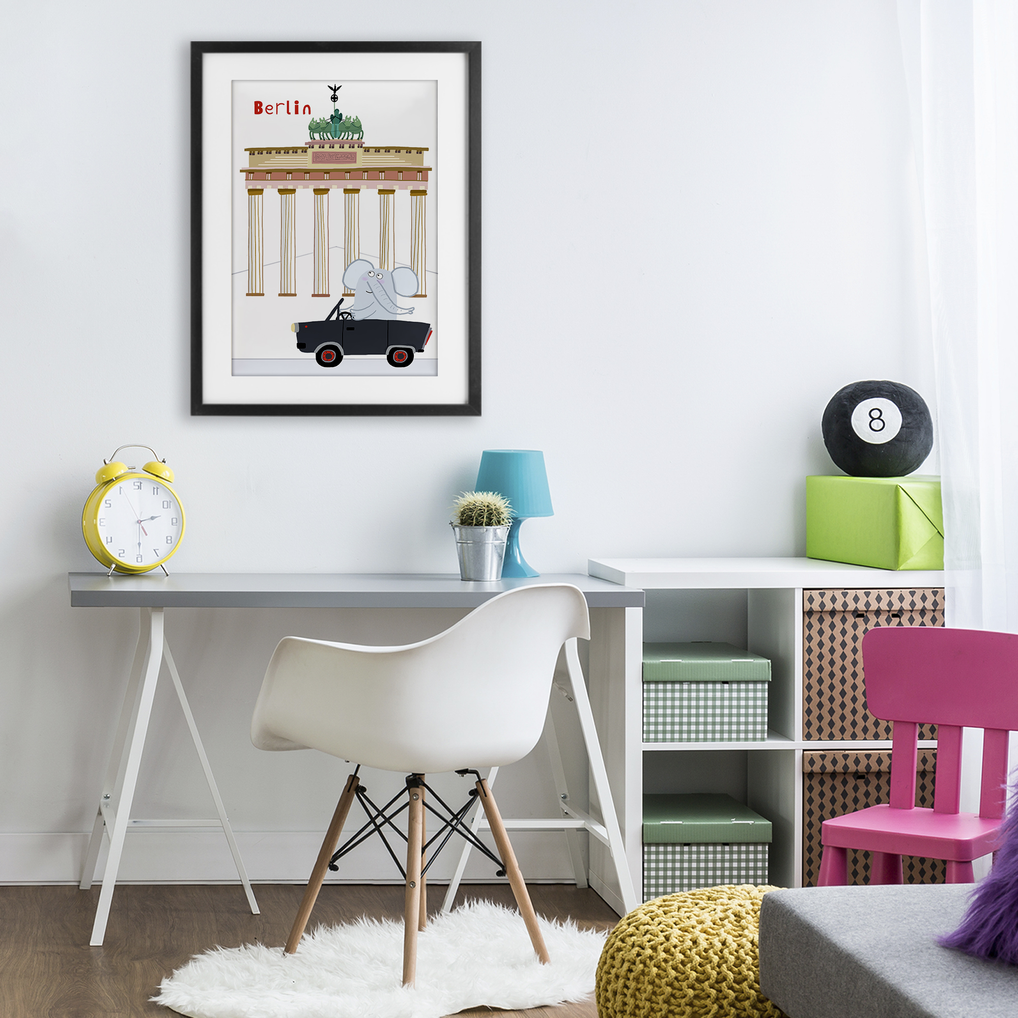 Elephant & Berlin Architecture Black Framed Print Under Glass, design by Carla Daly