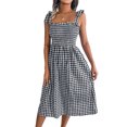thumbnail image 3 of Lucakuins Vestido de tirantes para mujer, sin mangas, con cordones, plisado, a cuadros, vestido midi de verano para uso diario informal Lucakuins  moda, 3 of 7
