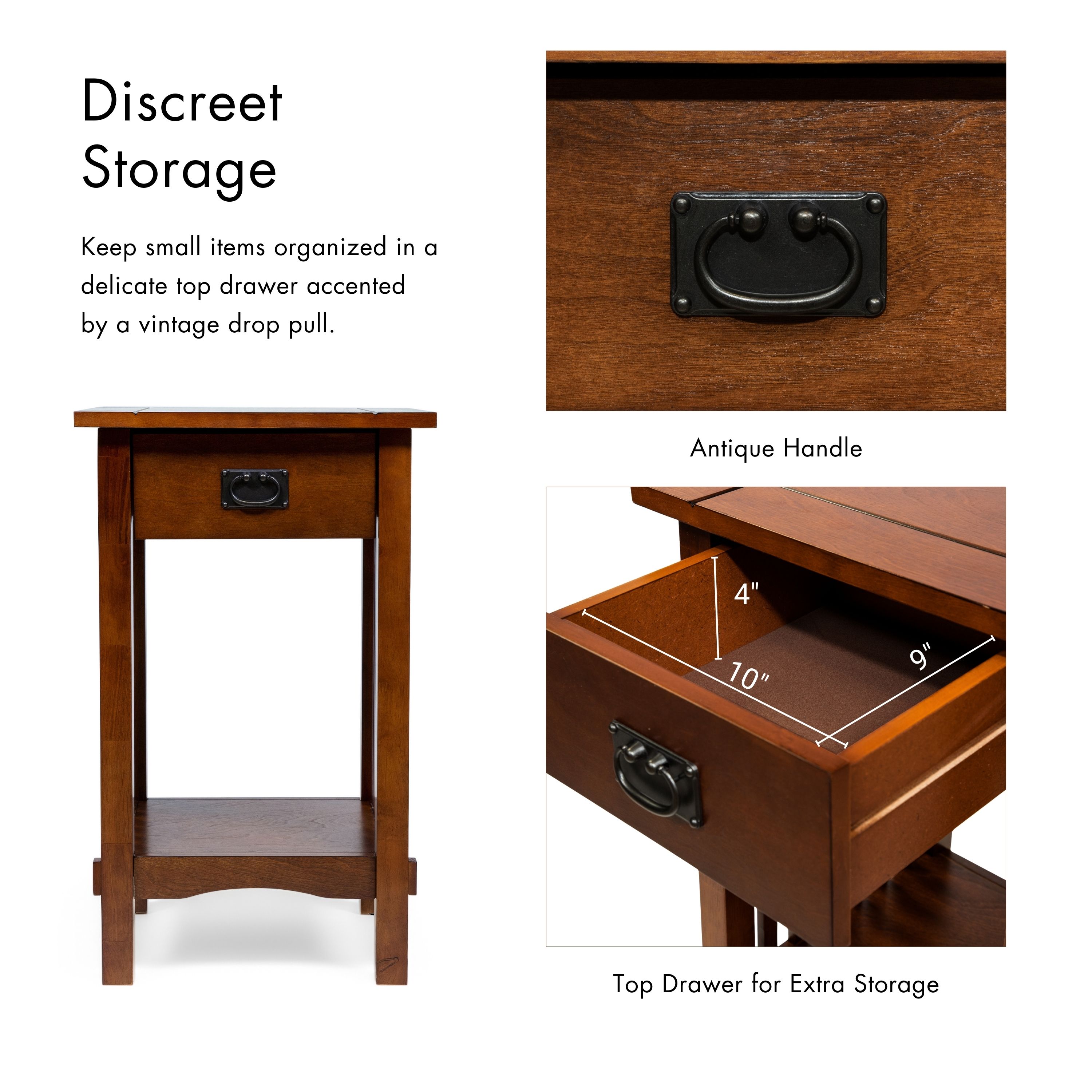 Furniture of America Doe 1-Drawer and 1-Shelf Wood Antique Oak End Table