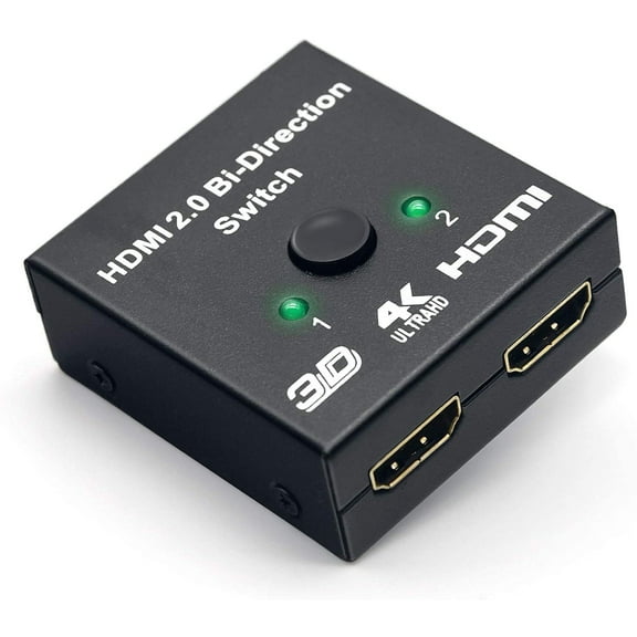 HDMI Splitter, Aluminum HDMI Switch 4K HDMI 2.0 Switcher 1 in 2 Out, HDMI Switch Splitter 2 x 1/1 x 2,Supports 3D 4K@60HZ Full HD1080P for Xbox PS4 Fire Stick Roku Blu-Ray Player