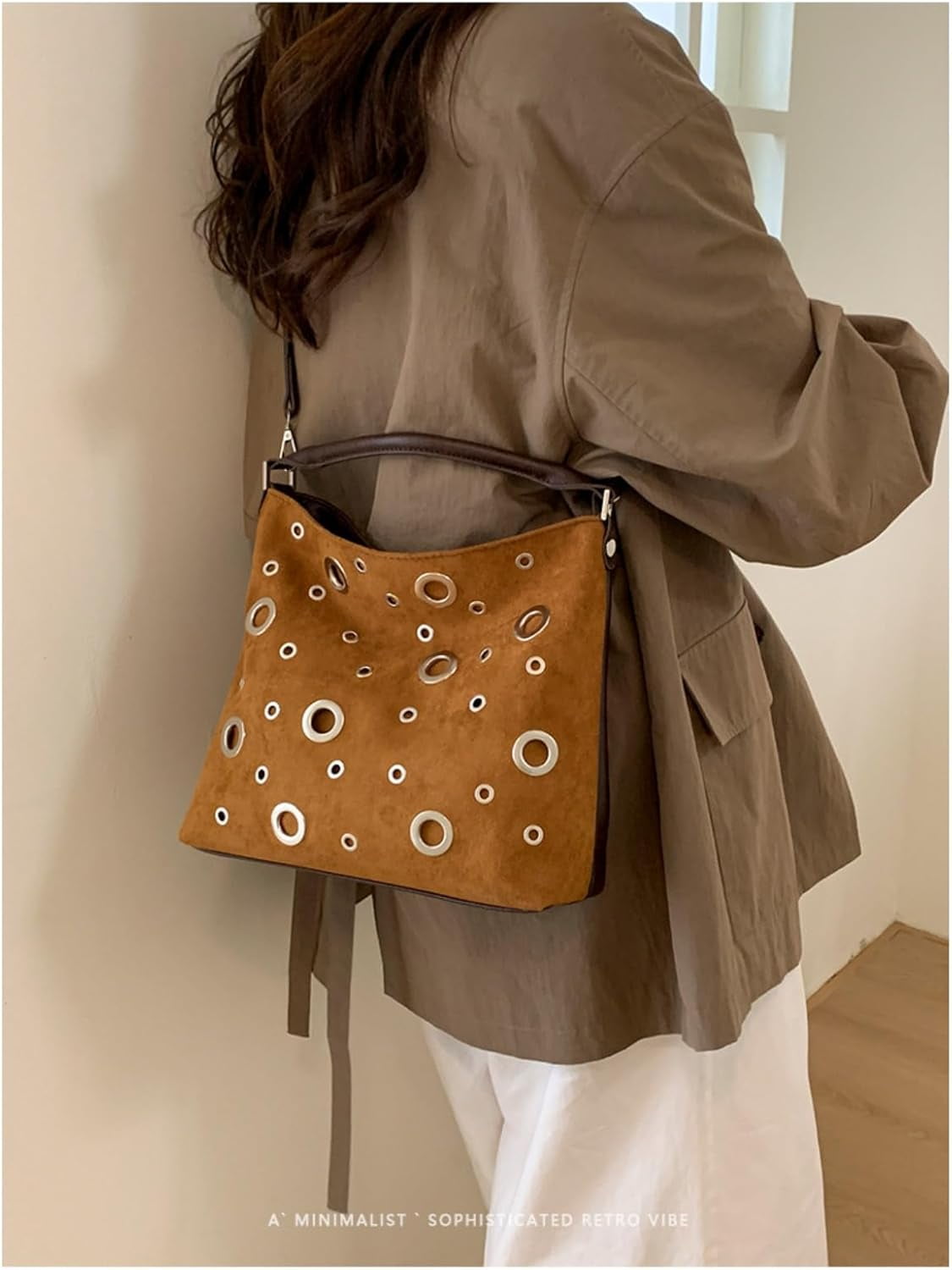 SPEKSEE Suede Hobo Bag for Women Studded Grommet Crossbody Tote Vintage Slouchy Shoulder Handbag Stylish Fall Purse
