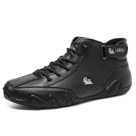 Mens Casual Leather Shoes High Top Boots Slip On Lightweight Loafers Mid top Walking Driving Shoes for Male
