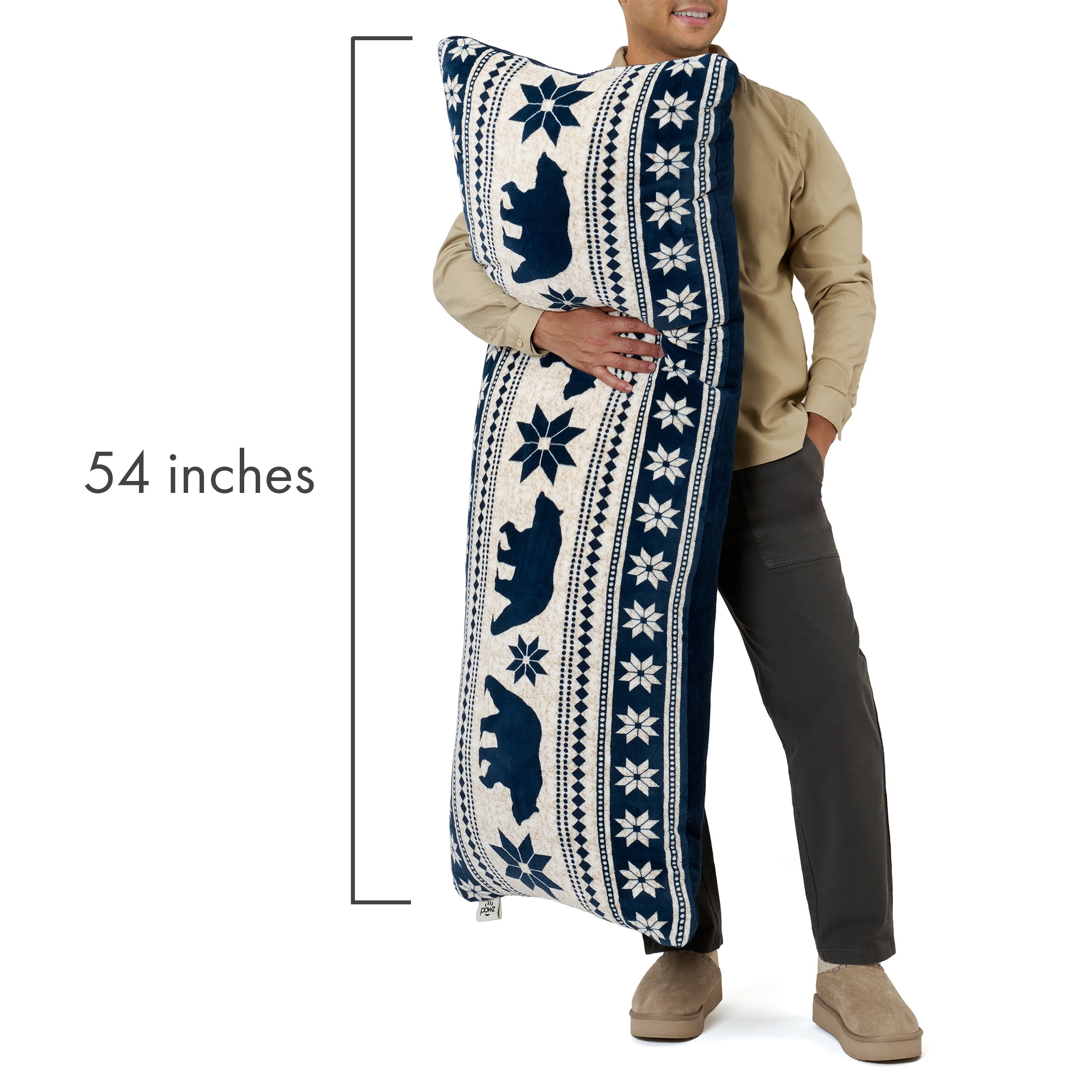 Pawz Navy Blue Bears Soft Fleece 20"x54" Body Pillow, for Adults and Teens