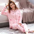 thumbnail image 4 of Pyjamas à Manches Longues pour Femmes Printemps et Automne Pyjamas cardigan à Revers polyester Coton Grande Taille Mode Décontractée Vêtements de Maison, 4 of 6
