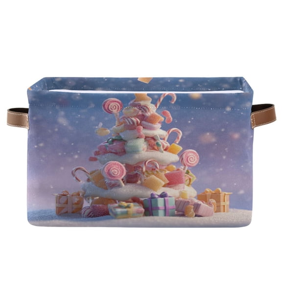 1-Pack Square Closet Organizers with Handles Open Basket Bins Christmas Tree Made Of Candy Storage Basket for Home Office