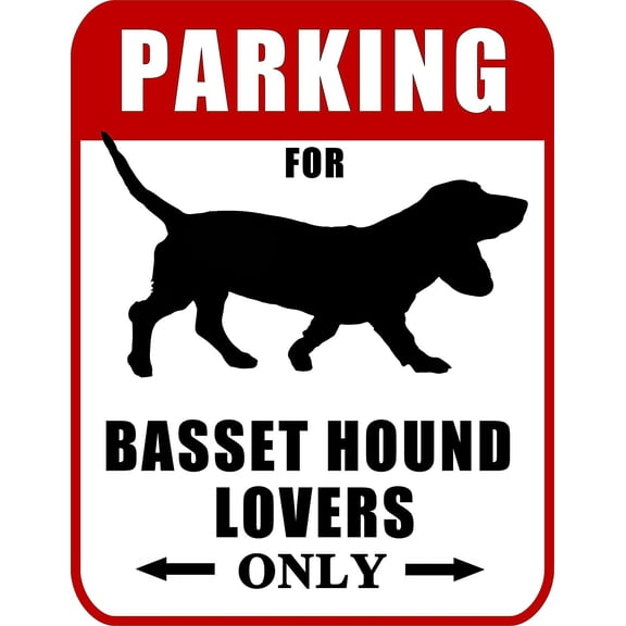 Parking for Basset Hound Lovers Only (Red Ver.) 9" W x 11.5" H Laminated Dog Sign