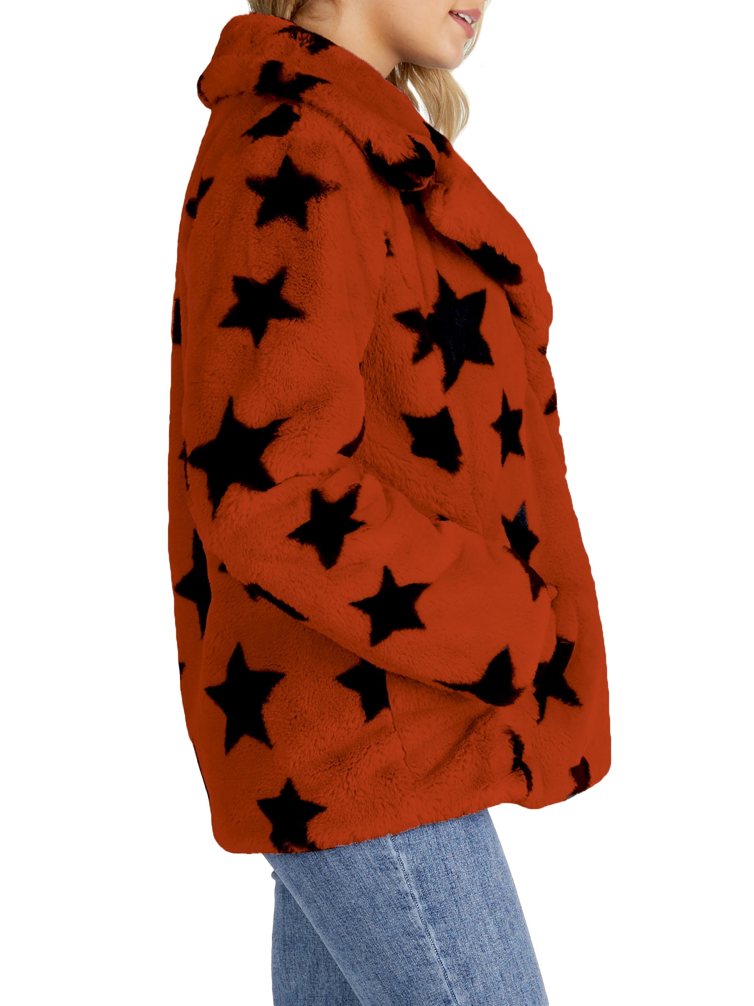 NVLT Women's Star Faux Fur Coat