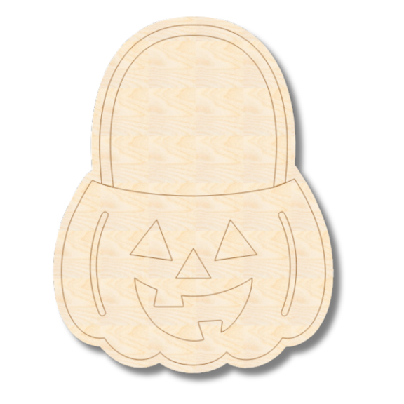 Unfinished Wood Etched Jack o' Lantern Pail Shape | Paint By Line Crafts 18" / 1/8"
