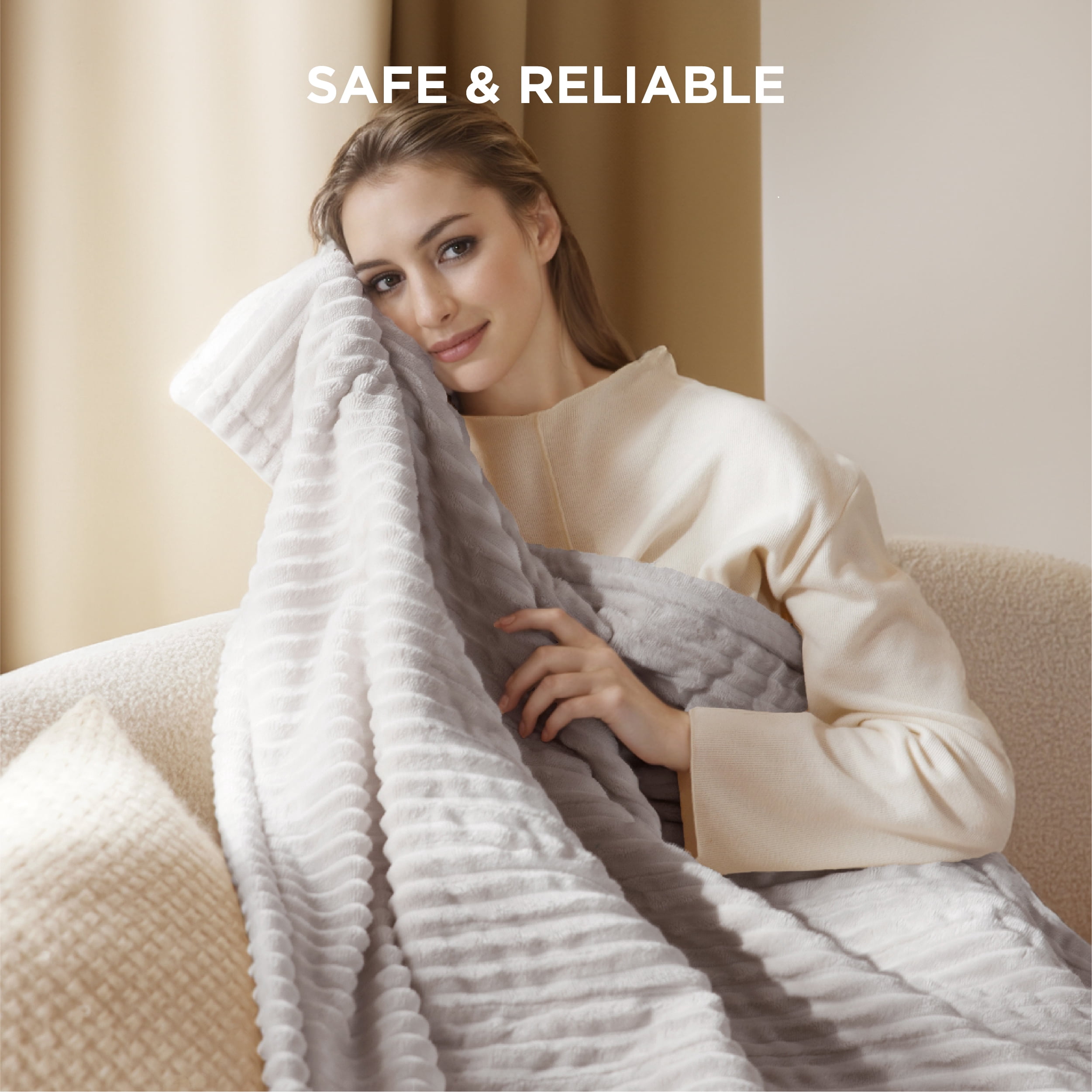 Cozy Comfort Heated Blanket Electric Twin - Soft Ribbed Flannel, Fast Heating Electric Blanket with 6 Heating Levels & 10 Time Settings, 8 Hours Auto-Off (62x84 inches, Cream)