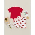 thumbnail image 4 of goowrom Ensemble Deux Pièces pour Fille, Motif Brodé de Lettres Manches Courtes Col Rond + Shorts Imprimé Cœur, 4 of 9