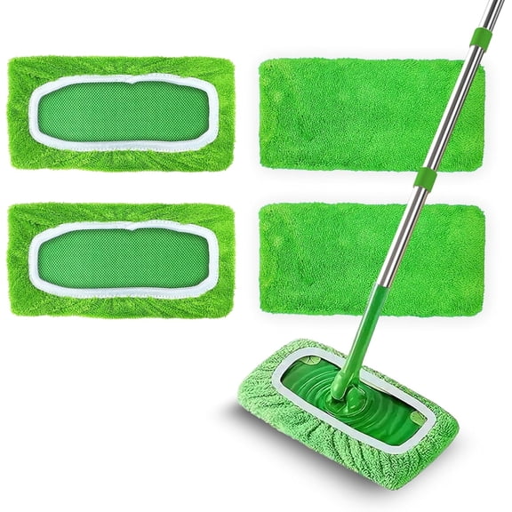 Pitjeck 4 Pack Reusable Mop Pads Compatible with SwifferSweeper, Microfiber Washable Mopping Pads, Dry & Wet Sweeping Mopping Cloths (NO HANDLE)