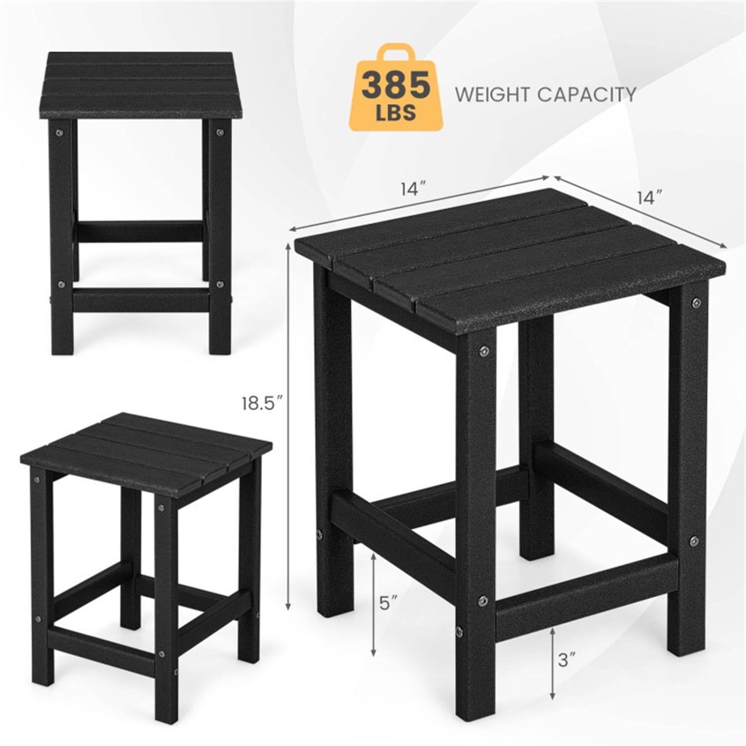 Demi Bonn 14" Square Weather-Resistant Adirondack Outdoor Side Table Set of 2, Small Outside End Table for Garden Yard Patio,door or Outdoor Use, Black