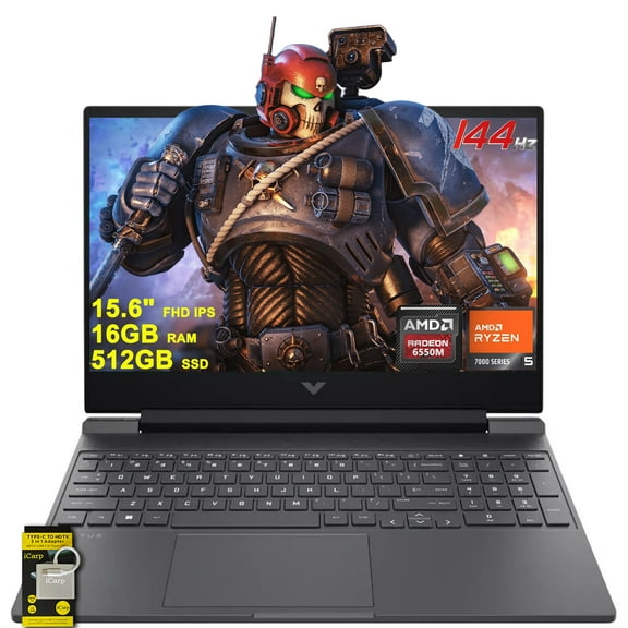 HP Victus 15 Gaming Laptop 15.6" FHD IPS 144Hz (AMD FreeSync Premium) AMD 6-core Ryzen 5 7535HS 16GB DDR5 512GB SSD Radeon RX 6550M (>RTX3050) Backlit USB-C Fast Charge Win11 w/ICP Accessory