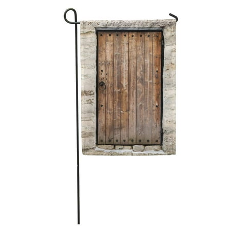 Estonian Garden - LADDKE Gate Ancient Wooden Door in Old Stone Castle Wall Tallinn Estonia Medieval Garden Flag Decorative Flag House Banner 12x18 inch