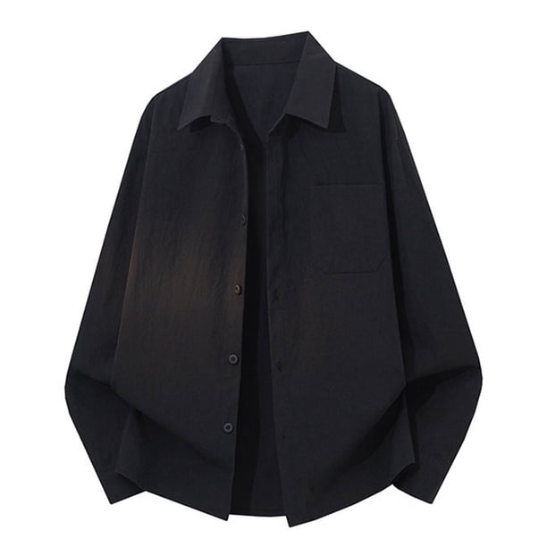 Mens Camisas de Manga Larga Casual Color Sólido Botón Abajo Camisa Chaqueta con Bolsillo, Blusa de Cuello de Giro para el Uso Diario