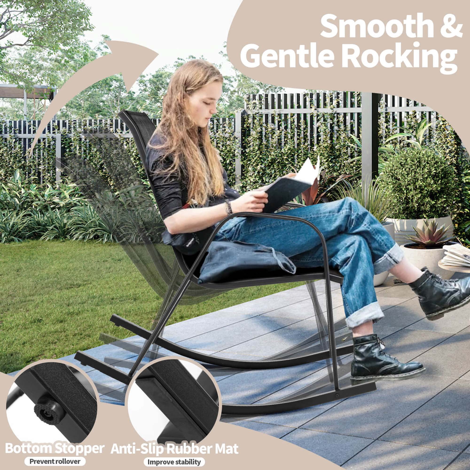 Costway 2 PCE Patio Rocking Chair Heavy-Duty Metal Rocker Outdoor Anti-Slip, Black (Set of 2)