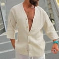 thumbnail image 2 of YUHAOTIN Dress Shirts for Men Big and Tall Dress Shirts for Men Male Plaid Long Sleeve Button Shirt Solid Color Collarless Stand Collar Top, 2 of 5