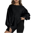 thumbnail image 4 of FAIWAD Womens Long Sleeve Round Neck Sweatshirt Loose Plus Size Basic Solid Color Side Split Pullover Tops, 4 of 5