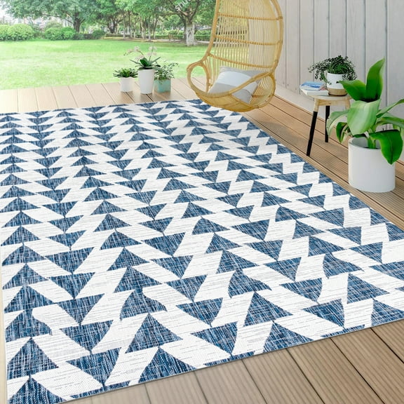 JONATHAN Y SANTA MONICA 5 x 8 Area Rug, Andratx Tribal Geometric - Blue/Ivory, SMB126B-5