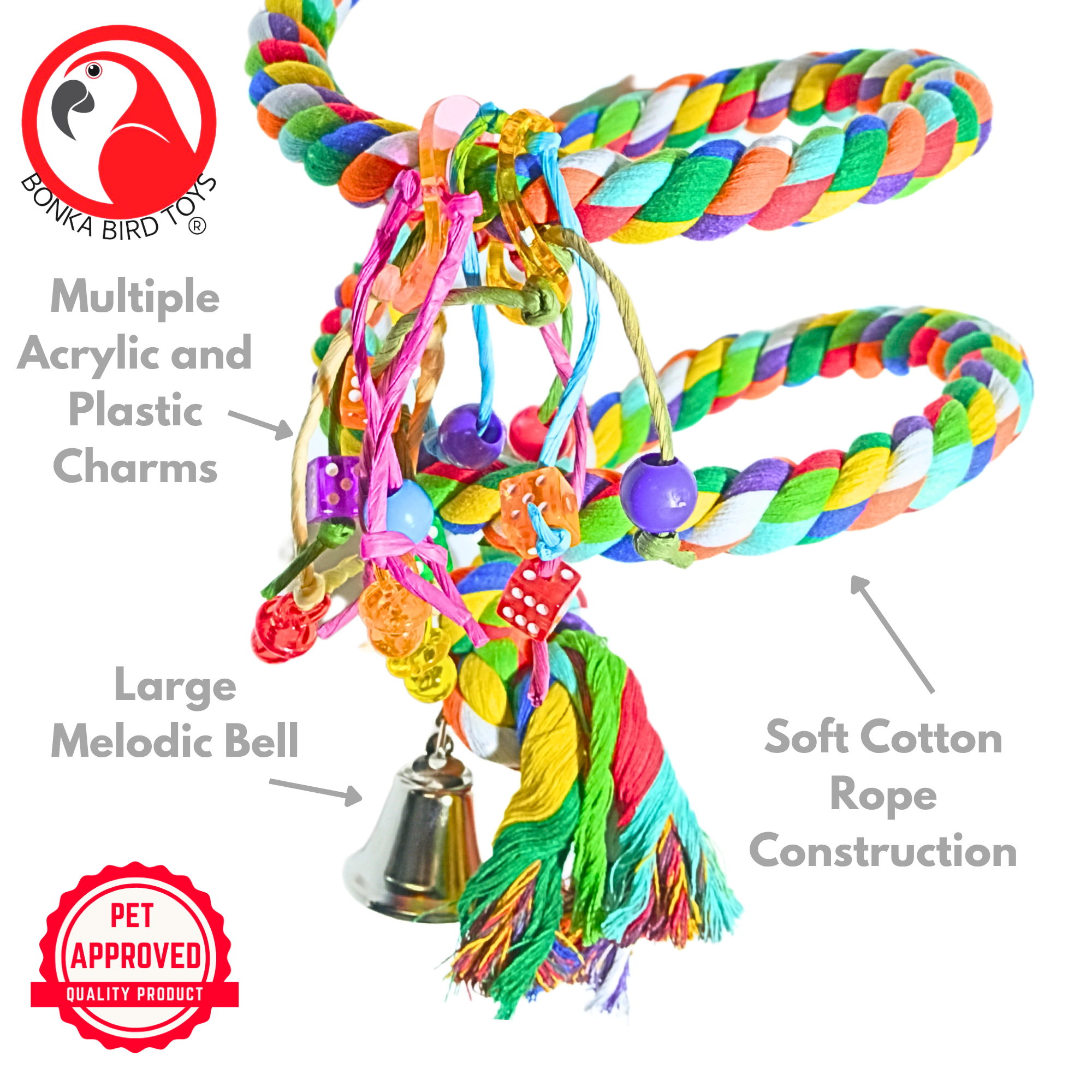 Bonka Bird Toys 1962 Huge Rope Boing Coil Charm Swing Swivel Parrot Cage Toy Pet